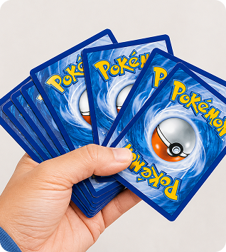 Fan of Pokémon cards showing blue card backs